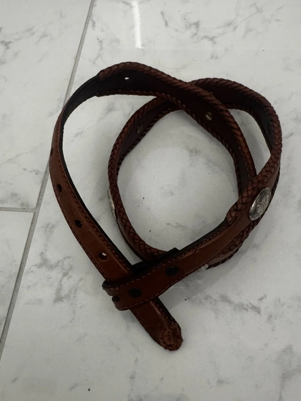 Tony Lama Braided Brown Leather Belt with Silver Conchos 34”